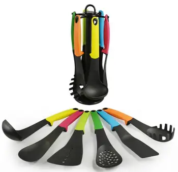 

Kitchen Utensil Carousel 7pcs Kitchen Gadget Slotted Spoon+Spatula +Noddle Spoon With Utensils Hanger Cooking Cookware Utensils