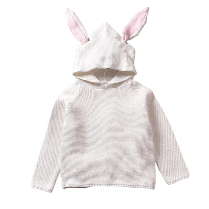 Осень г. ребенок кролик уха Hoddies хлопковые пуловеры детский вязаный пуловер с капюшоном