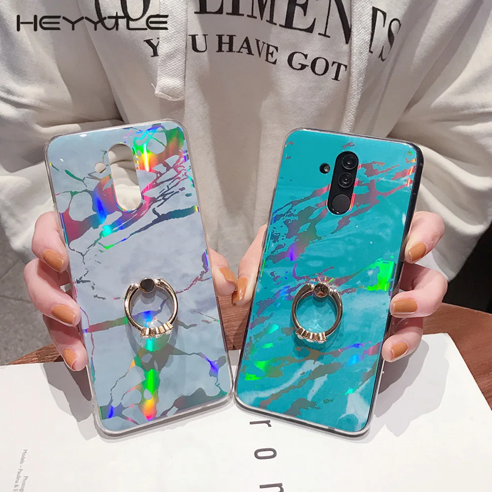 

Heyytle Laser Marble Case For Huawei P20 P30 Pro Mate 20 Lite Nova 3 3i 2s Y6 Ring Holder Case For Honor 10 Soft TPU Cover Coque