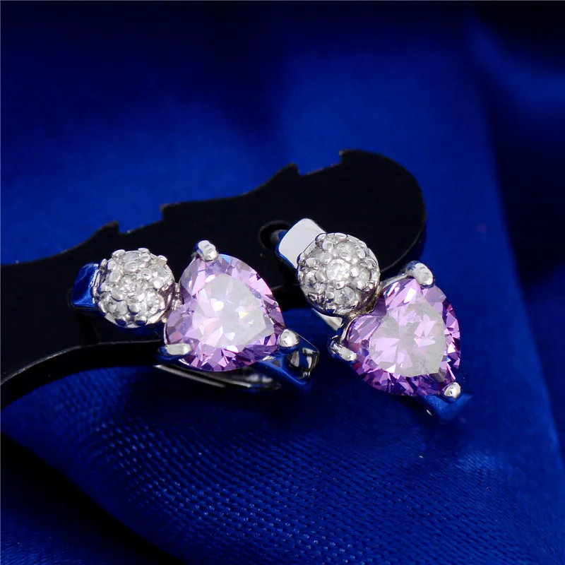 MISANANRYNE модное сердечко серебряного цвета серьги-кольца для женщин Фиолетовый Кристалл Циркон Серьги Brincos Свадебные украшения