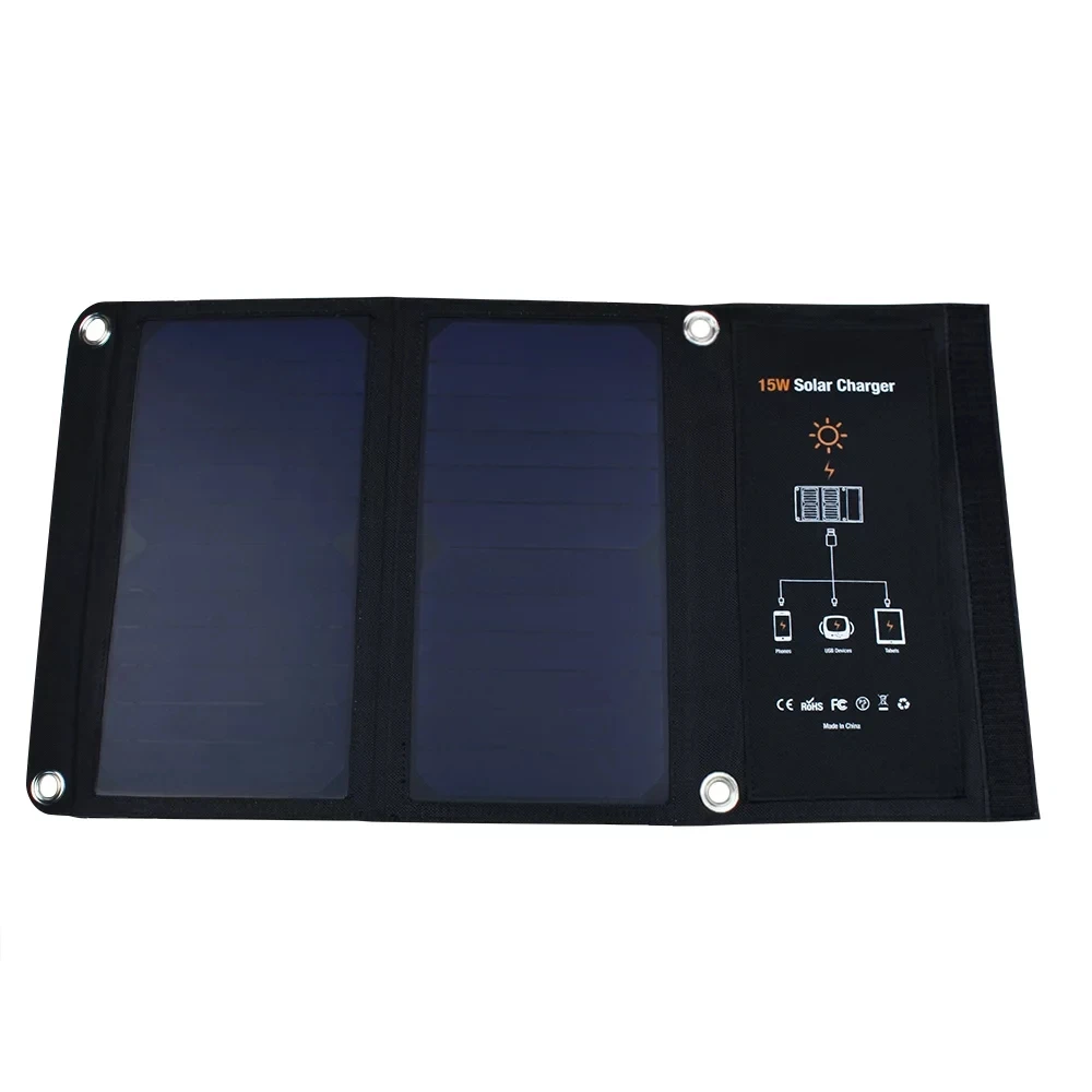 Xionel 15 Вт портативное солнечное зарядное устройство, водонепроницаемая солнечная панель, два порта usb, солнечное зарядное устройство, внешний аккумулятор для мобильного Iphone - Цвет: BLACK