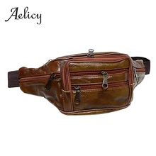 Bolsas Aelicy para el pecho, riñonera impermeable de calidad Retro para hombre, riñonera de viaje, bolsillo, cera de aceite, bolso de cuero para hombre, bandolera