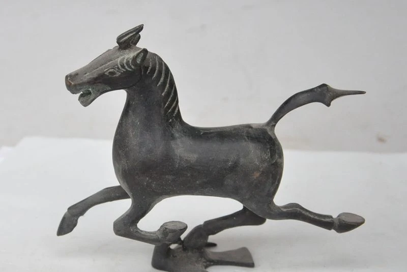 

old chinese folk Fengshui bronze steed Horse riding Chebi success lucky statue