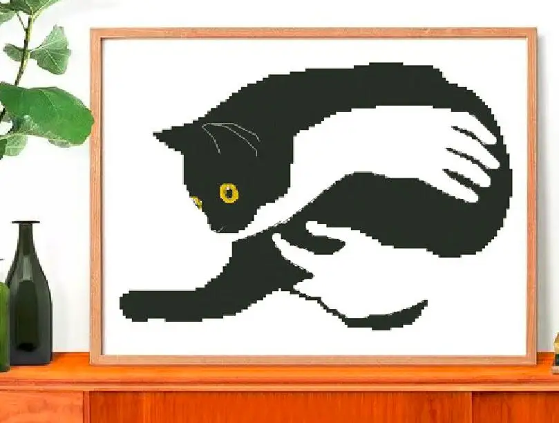 Black cat sofa cross stitch package animal 18ct 14ct 11ct cloth cotton thread embroidery DIY handmade needlework