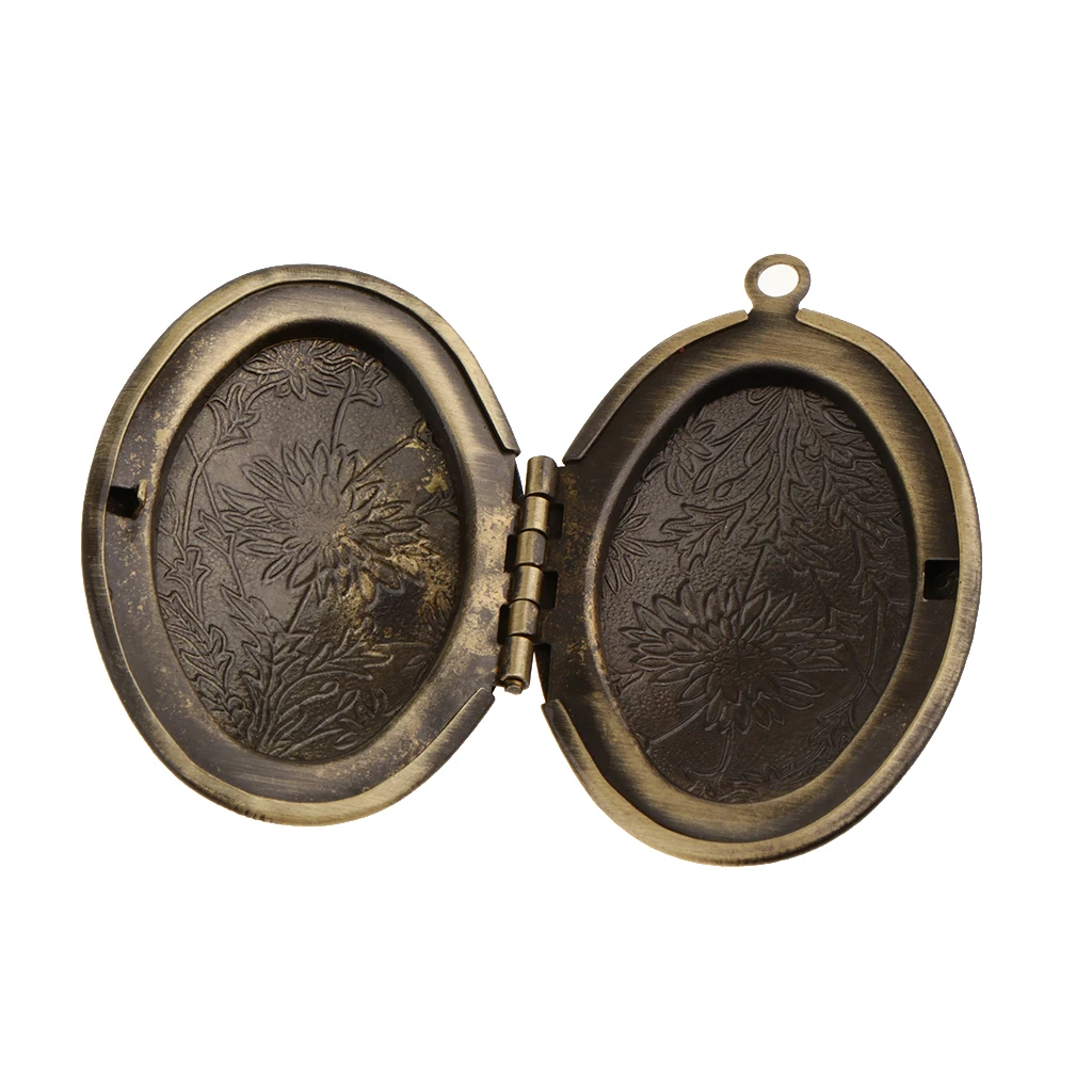 Chic Vintage Flower Engraved Photo Picture Frame Charm Oval Shape Locket Pendant DIY Jewelry