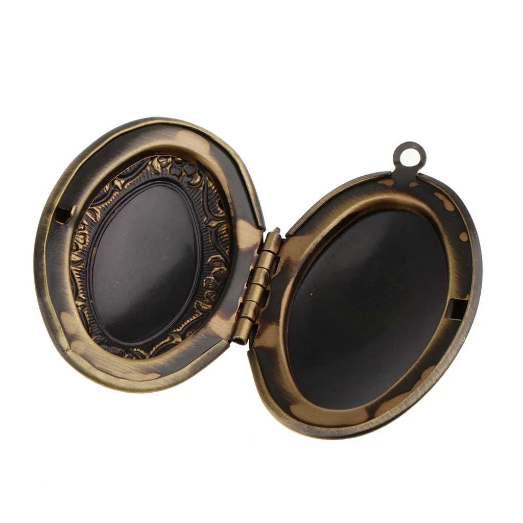 Chic Vintage Flower Engraved Photo Picture Frame Charm Oval Shape Locket Pendant DIY Jewelry