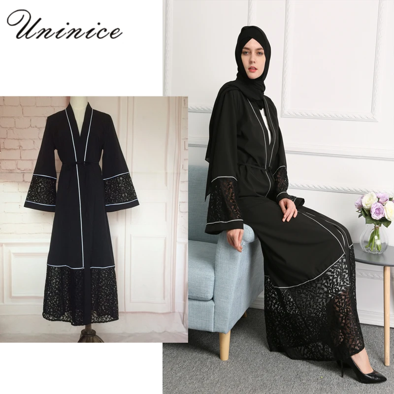 UNINICE Длинные Черные Мусульманские Платья Abayas для Женщин Кружева Моды Свободные Мусульманских Женщин Платье Фотографии Одежды Индейки Хиджаба Платье Бренда