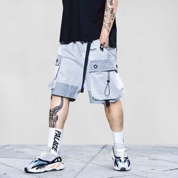 

3M Reflective Cargo Shorts Men 2019 Color Patchwork Summer Casual Knee Length Streetwear Hip Hop Shorts Man Joggers