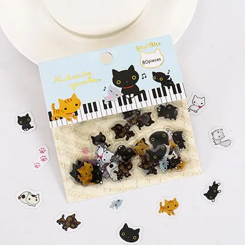 Милые кошки наклейки прозрачный дневник этикетки для скрапбукинга декоративные бирки 80 шт - Цвет: B