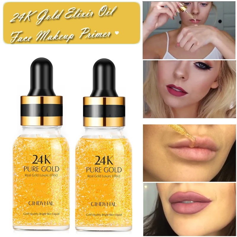 

Primer Makeup 24K Gold Elixir Essence Oil Control Face Moisturizer Whitening Base Make Up Primer Pore Minimizer Skin Care Serum