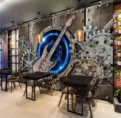 Beibehang оптовая продажа бар декорация KTV 3d обои ретро Винтаж Шестерни гитарная панель KTV фон настенное украшение, настенное бумага