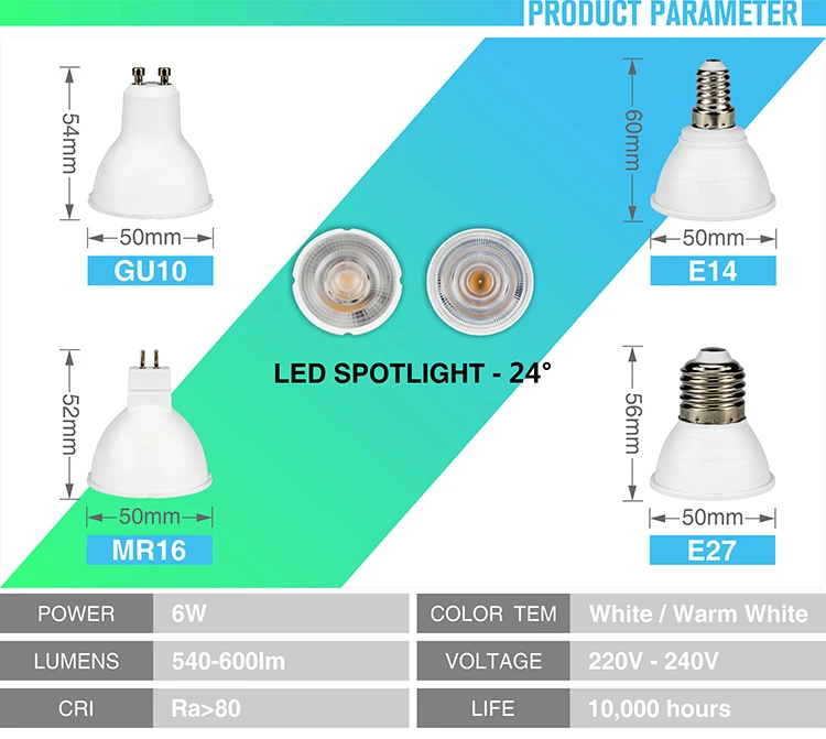 GU10 MR16 E27 E14 Светодиодный прожектор 6 Вт 220 в 240 в 24 120 градусов Лампа светодиодный светильник энергосберегающая лампа для домашнего освещения Холодный теплый белый