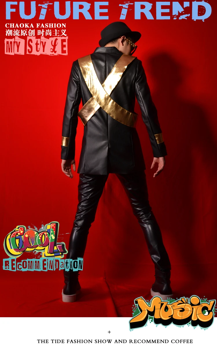 M-6XL! певец из ночного клуба DSDJ Quan Zhilong GD Черная куртка из искусственной кожи с перекрещивающимися швами Большой Бар одежда аксессуары