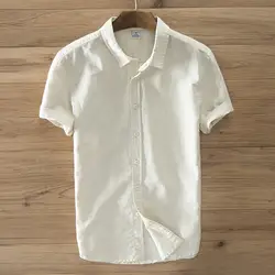 2018 Мода коротким рукавом Для мужчин рубашки Повседневная Мужская льняная рубашка Для мужчин бренд Большие размеры Азиатские размеры Camisas
