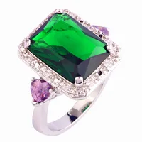 New Design Rings Heart Love  Stunning Green Emerald Quartz 925 Silver Ring Size 10 New Fashion Jewelry Gift  For WomenWholesale