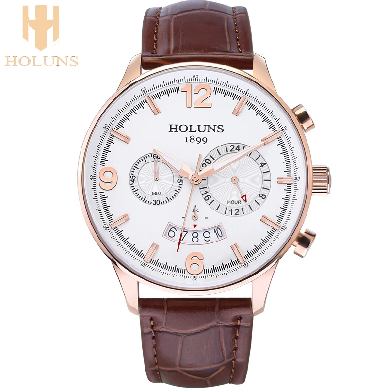 Large dial Casual Leather quartz mens watch 2016 Holuns top sale multifunction business Waterproof special sport