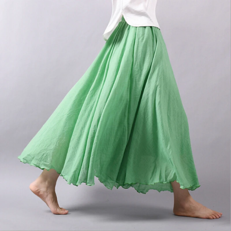 14 Colors Linen Maxi Skirt Pleated Vintage Boho Maxi Long Casual Cotton ...