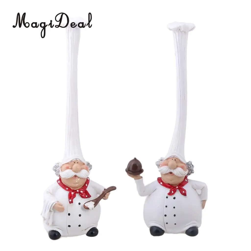 2pcs Italian Chef Figurines Kitchen Dining Bar Counter Top Decor Cooking Chef Statue Collectible Housewarming Gift