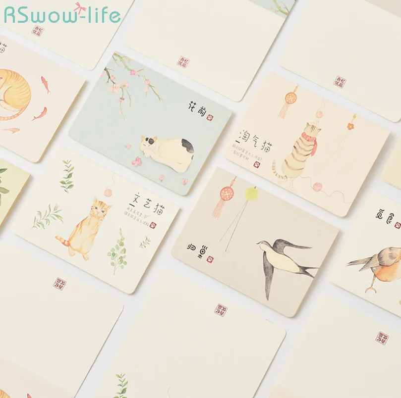 

2pcs Creative Greeting Card Envelope Set Literary Small Fresh Birthday Wish Card Cute Cat Card Gift Festival Party Supplies