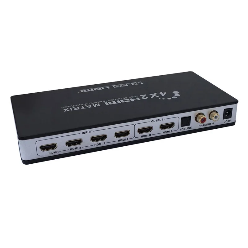 

HDMI Matrix Full HD 4K 2K 3D 1080P 4X2 Switch 4 in 2 out Splitter Converter Adapter with Remote Control + Toslink SPDIF Audio
