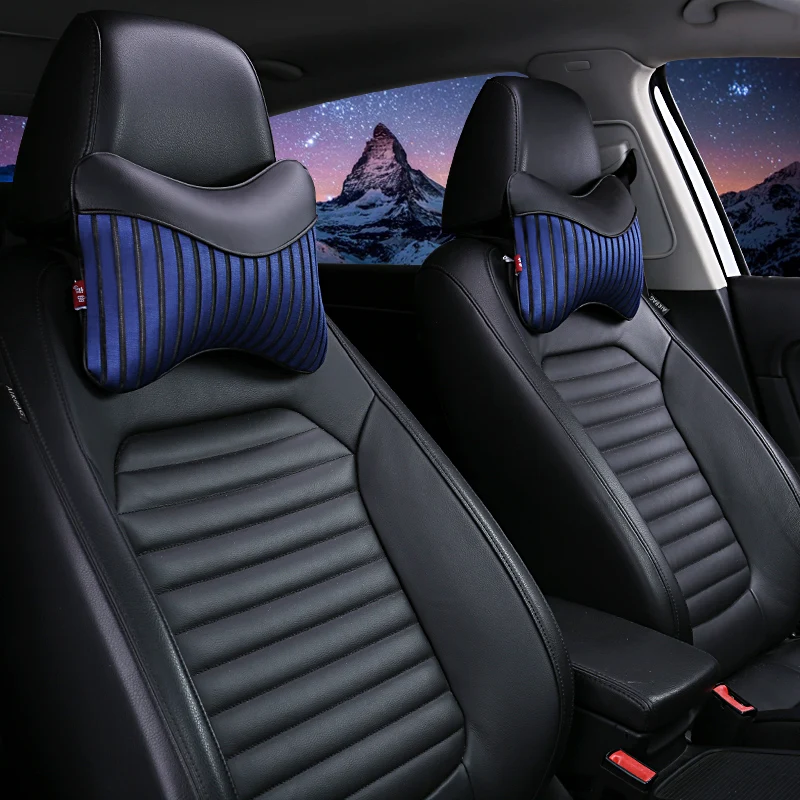 

New 2 PCS PU Leather Car Neck Pillows Neck Headrest Breathable Vehicular Pillows Seat Neck Pillows Car-styling Accessories