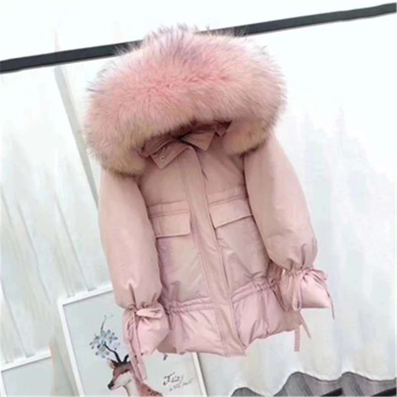

New Winter Big Fur Collar women down coats jackets warm woman down parkas Casual Large size female down coat Loose Ribbon J920