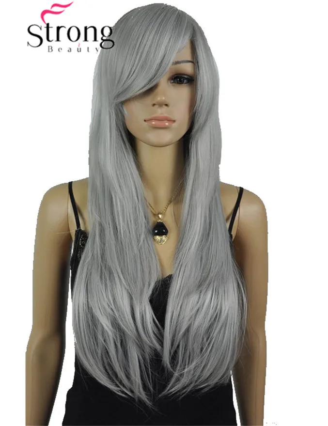 StrongBeauty Long Layered Straight Silver gray Synthetic Costume Wig