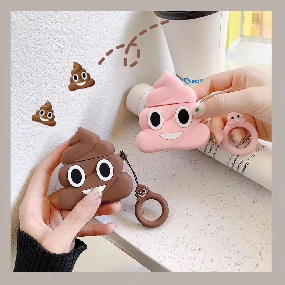 

3D Cute Interesting Feces Earphone Cases Cartoon Emoji Headphone Cases For Apple Airpods 1 2 Silicone Earphone Protection Cover