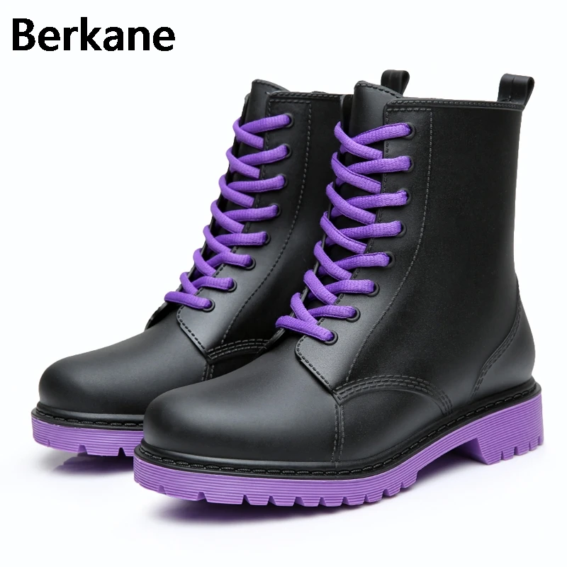 

Ladies Waterproof Rain Boots Mujer Rubber Brand Lace-up Short Ankle Boots Non-slip Rainboots Water Shoes Female Botas Quality