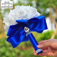 Perfectlifeoh красивый искусственный Королевский синий свадебный букет мятно-зеленый Свадебные букеты белый Buque De Casamento
