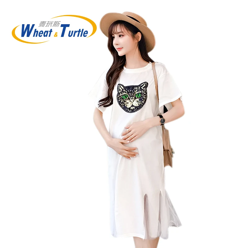 Mother Kids Maternity Clothing Summer Dresses Cat Dog Head Pattern