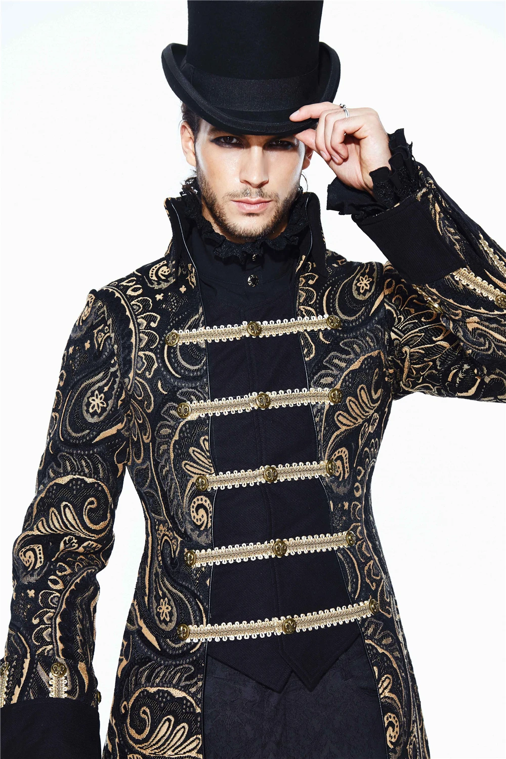 Готические вечерние мужские зимние Формальные куртки с длинным рукавом дворца сценическое Золотое длинное пальто костюмы на Хэллоуин