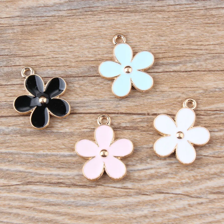 Mini Order 10pcs 21*24MM Cute Spring Flower Shape Alloy Charms Gold Tone Plated Oil Drop DIY Ornament Accessories Floral Pendant | Украшения