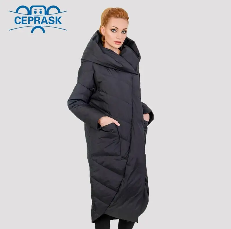 Новинка, Высококачественная Толстая парка, большие размеры, длинное зимнее пальто с капюшоном из био пуха, женская теплая стильная зимняя куртка в европейском стиле - Цвет: black