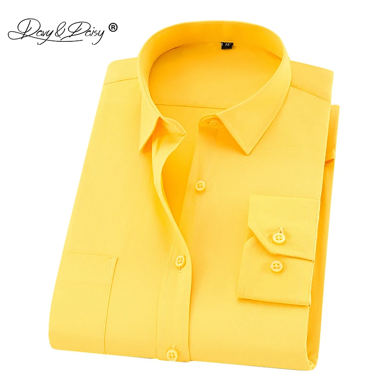 DAVYDAISY 8xl 7xl Men Shirt Long Sleeved Man Business Causal Shirts Twill White Yellow Shirt Brand Formal Shirts Soft DS275