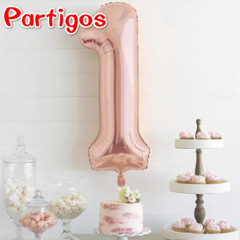 

1pcs Baby 1st Birthday Party 40inch Number Helium Balloon Decoration Rose Gold Pink Blue Digit 1 Foil Ballon Anniversary Supply