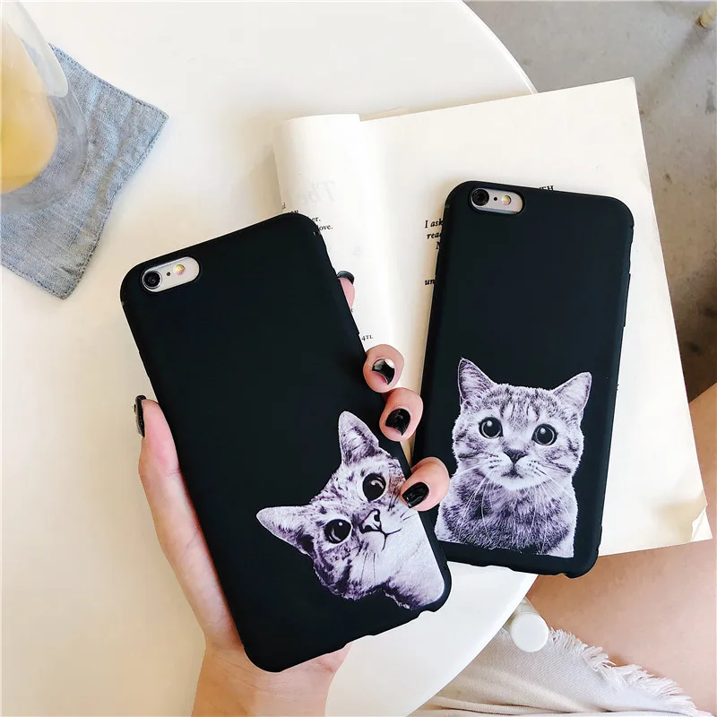 Cute Cartoon Animal Cat Phone Case for iPhone 7 Case for iPhone X 66S78 Plus XR XS MAX Funny Patterned Matte Black Back CoverV06