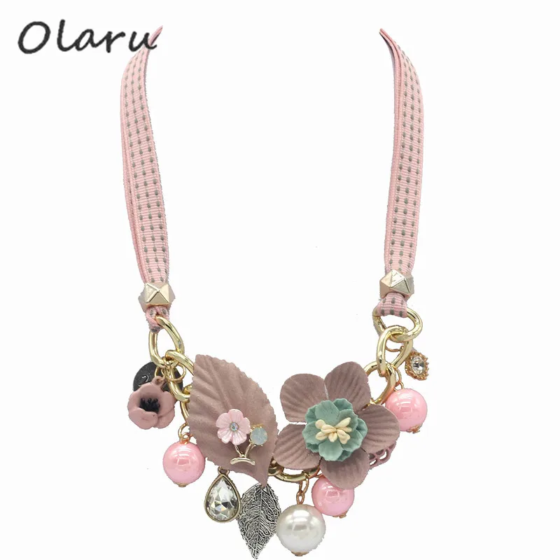 Olaru бренд Корея новые ювелирные изделия ткань искусственный цветок жемчуг чокер ожерелье женщина Макси себе ожерелье аксессуары