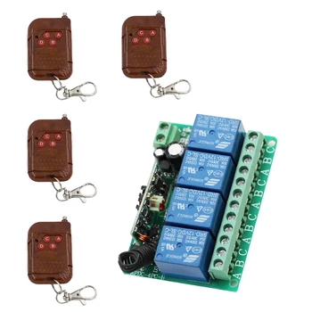 

Universal DC12V 4CH Wireless Remote Control Switch System Receiver with 4 Peach Transmitter Use for Garage Roller Curtain