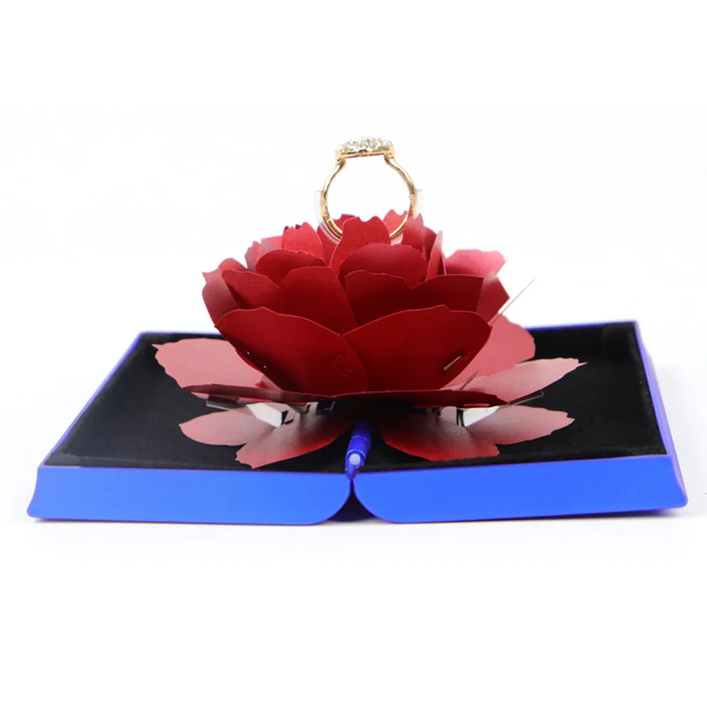 3D всплывающие розовые кольца коробка Свадьба Помолвка держатель для хранения драгоценностей случае Bump бисера контейнер ювелирных изделий хранения ювелирных изделий Органайзер - Цвет: Blue