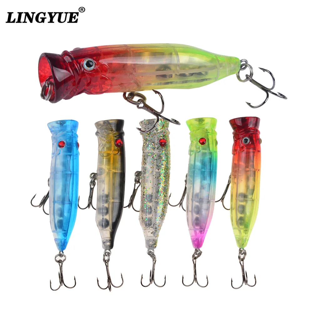 

LINGYUE 1PCS Fishing Lure 7cm/9g popper Topwater Baits Hard Wobblers Isca Artificial Plastic Crankbait 6# Hooks Leurre pesca