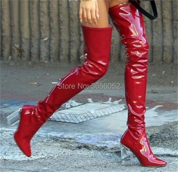 Super-Hot-Red-Blue-Stretch-Leather-Thigh-High-Boots-Rihanna-Style-Glass-High-Heels-Women-Boots