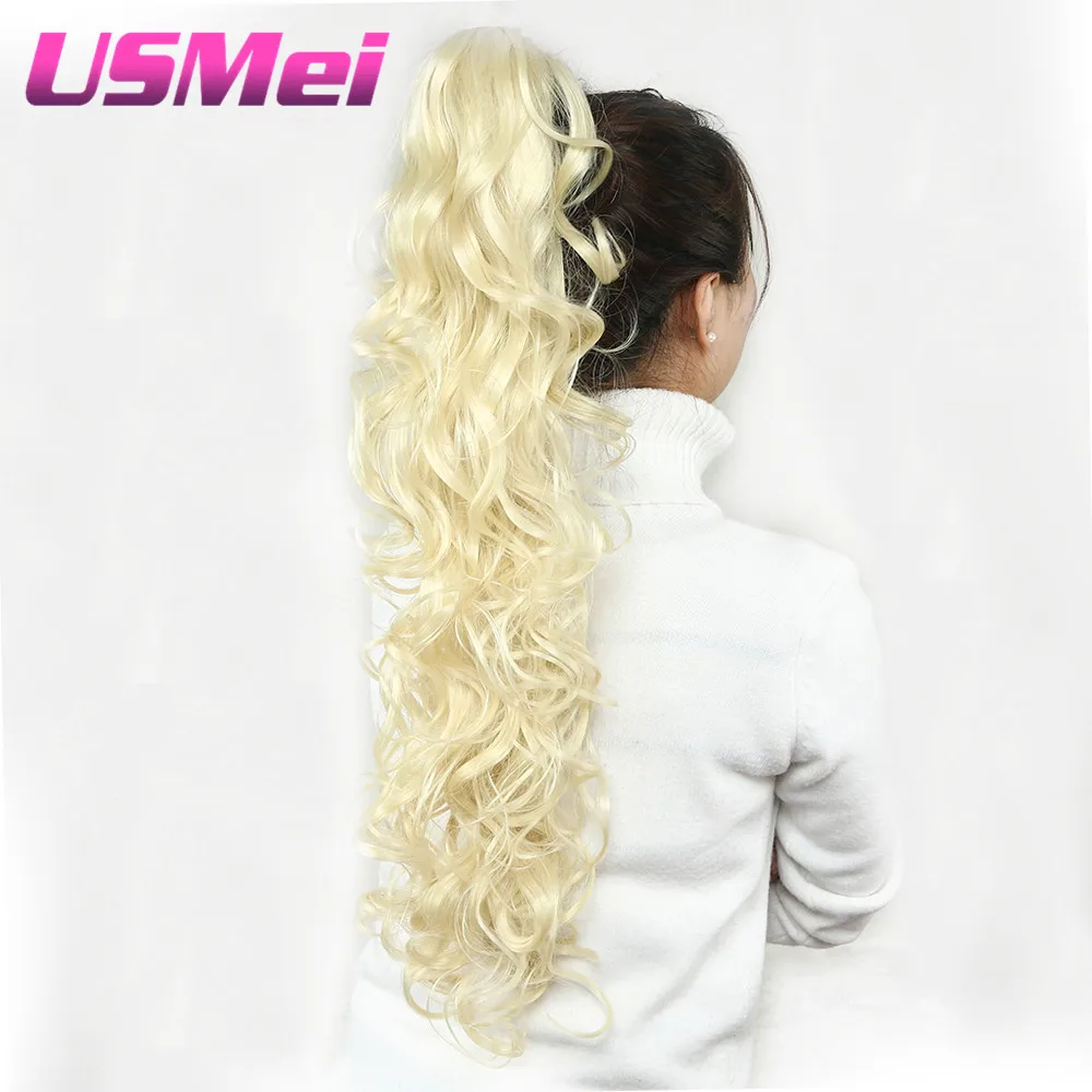 USMEI 32'' Synthetic Ponytail Wowen Wavy 613# Claw Clip in PonyTail Hair Extension heat resistant fake hair pieces 5 colors
