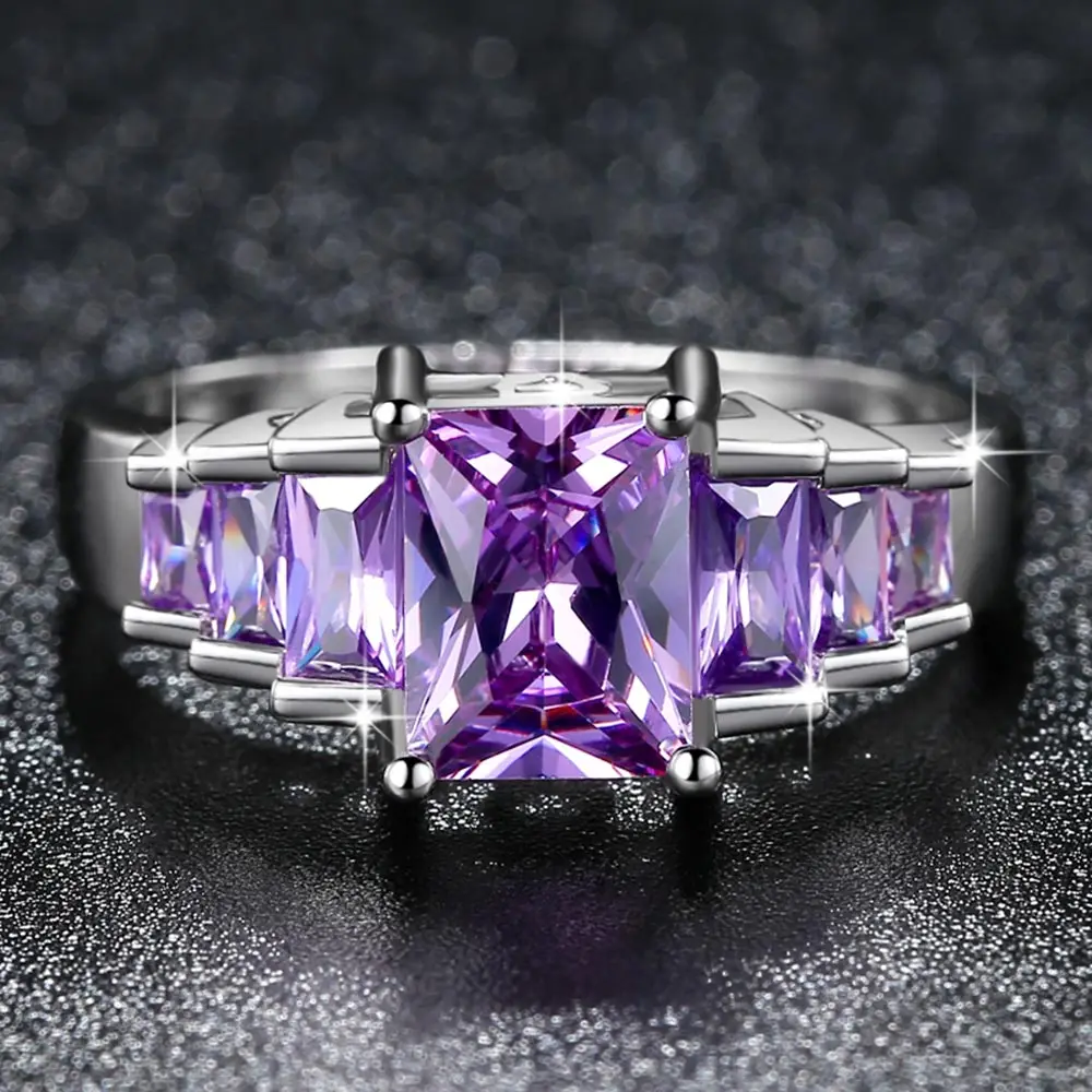 Beiver Новые Модные фиолетовые Свадебные брендовые кольца с кубическим цирконием AAA для женщин, ювелирные изделия серебряного цвета, лучшие подарки