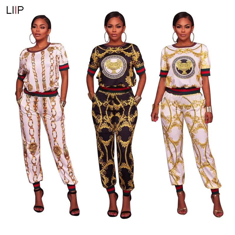 

summer 2019 sexy print crop top and pants two piece set tracksuit women 2 piece sets womens outfits twotwinstyle plussizeSMR8704