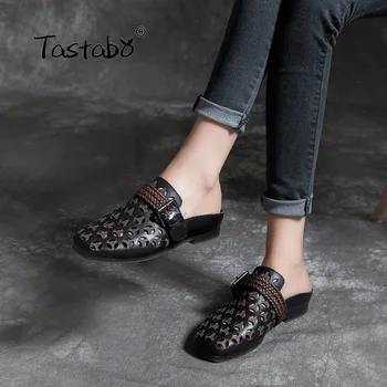 

Tastabo Outdoor Hollow Slippers Shoes Handmade Slides Casual Wild Non-slip soft bottom Ladies beach shoes S6605 Sand Black 35-40