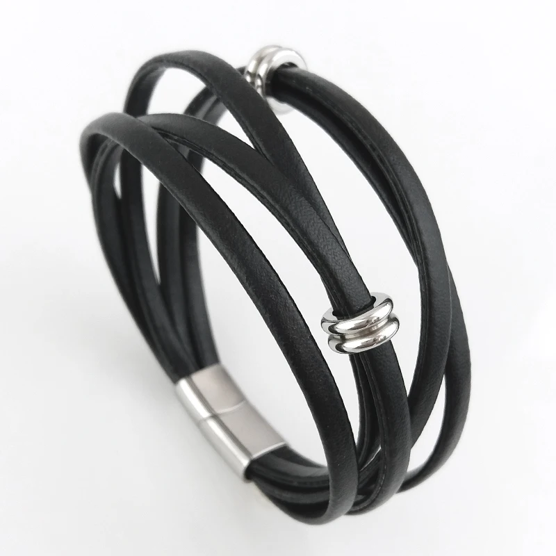 

Punk Men's Jewelry Black Leather Bracelet Magnetic Buckle Stainless Steel Fashion Bracelet Jewelry