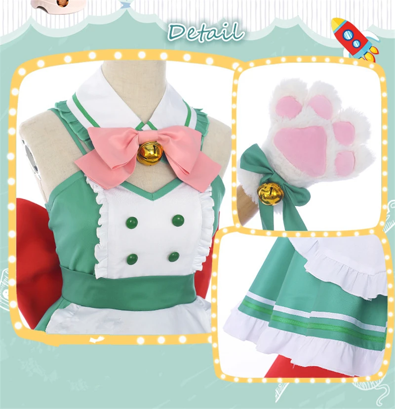 My Hero Academia Izuku Midoriya Deku Cafe Maid Cosplay Costume for Women - Anime Cosplay Dress with Cat Ears image 4