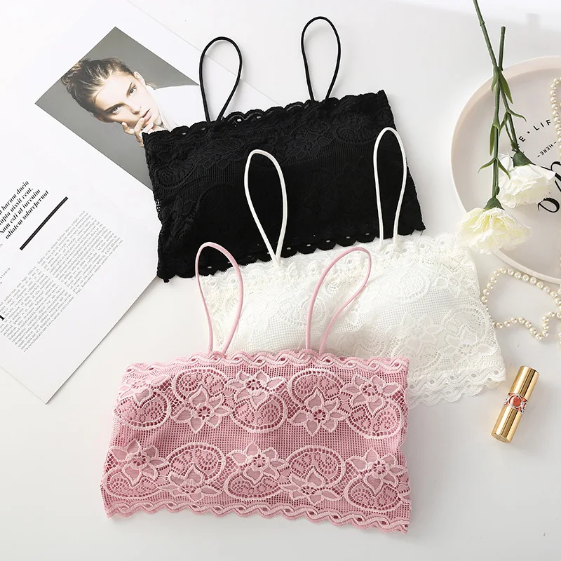 

Sexy Brand Women's Lace Floral Bralet Bra Bustier Back Closure Bandeau Crop Top Padded Bra Bralette Strapless Tube Top Lingerie