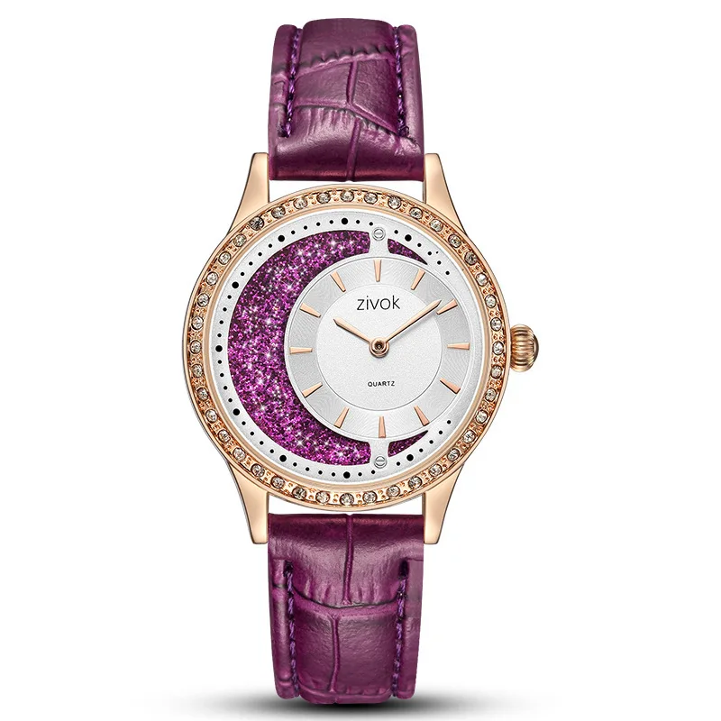 ZIVOK часы женские роскошные Брендовые женские модные легкие Роскошные блестящие циферблат с бриллиантами Женские часы на ремешке - Цвет: purple